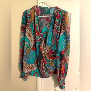 Boho Paisley Print Surplice Blouse